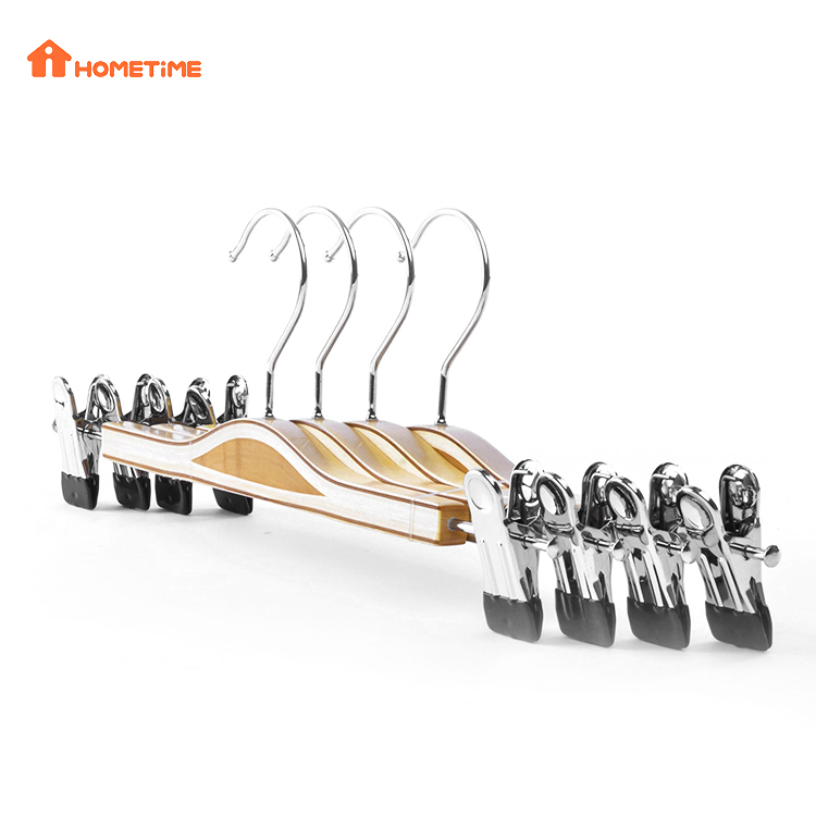 2021 Hot Sale Laminated Wooden Pants Hangers with Adjustable Metal Clips (2)