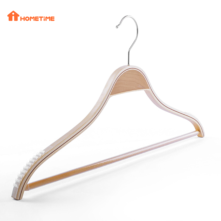 Laminated Wooden Clothes Hangers with Silicone Rubber Antiskid and Pant Bar (1)