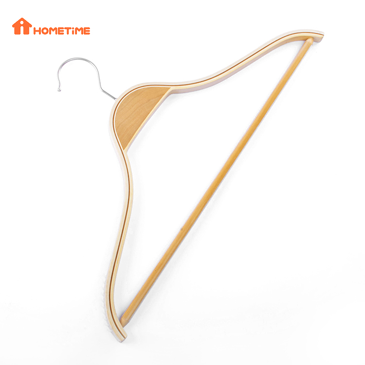 Laminated Wooden Clothes Hangers with Silicone Rubber Antiskid and Pant Bar (4)